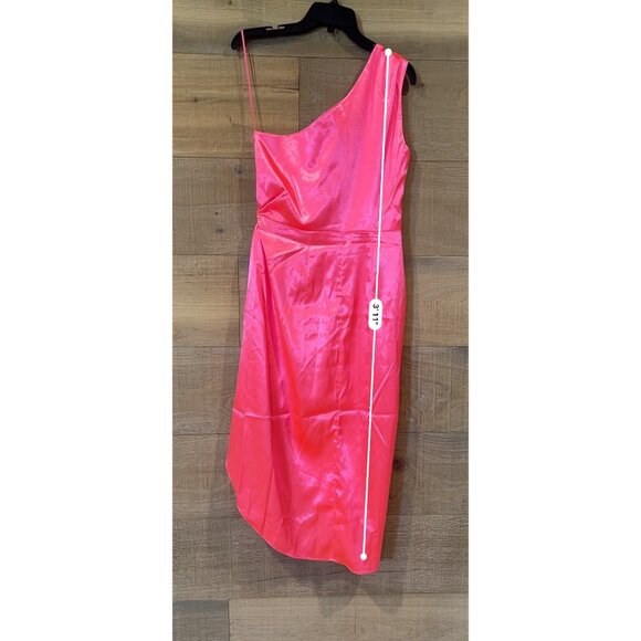French Connection Adaline neon rose Satin One Shoulder Midi Dress size US 4 - Picture 7 of 10
